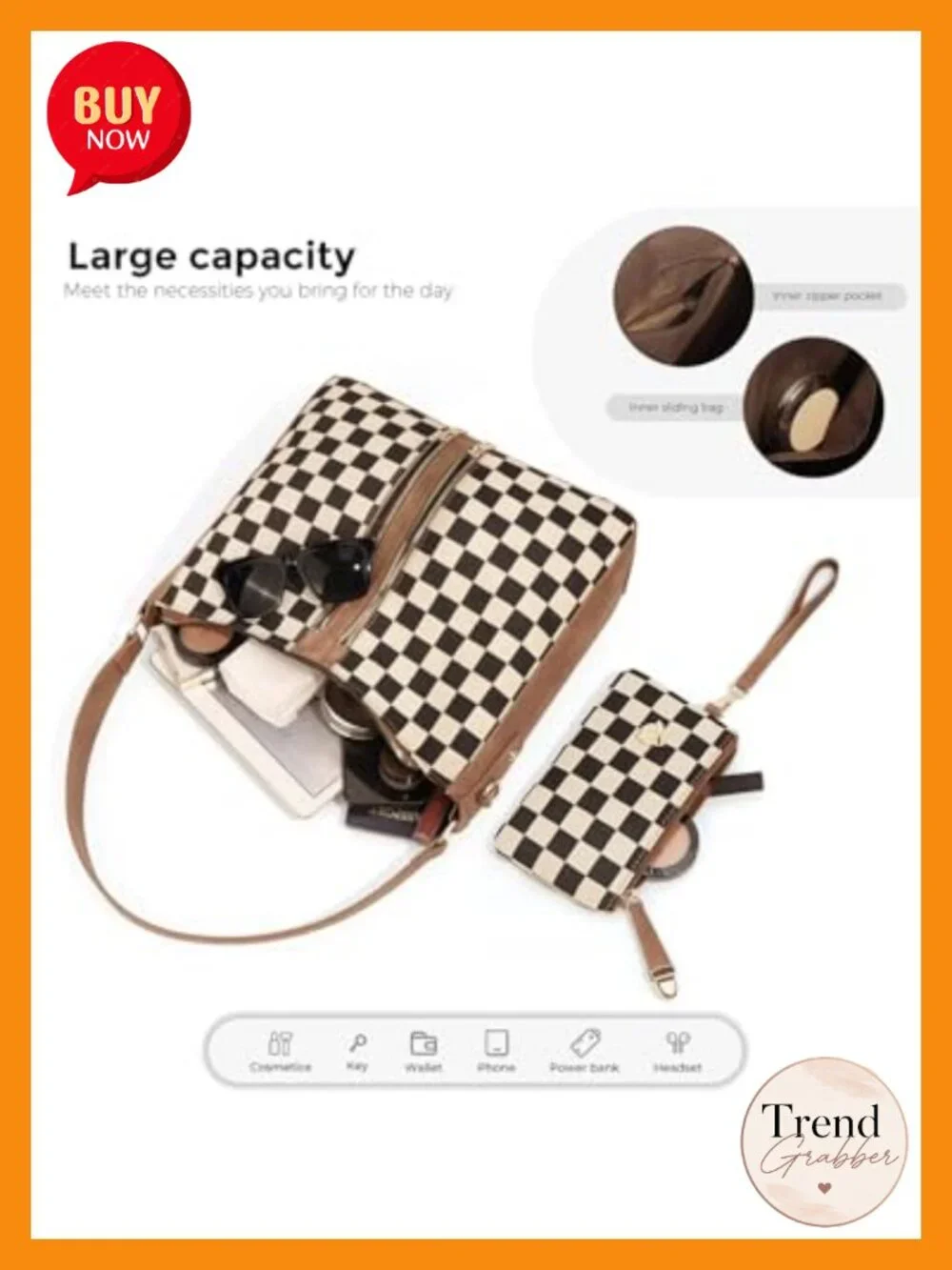 PU Leather Canvas Checkered Hobo Handbag Crossbody Tote Shoulder Bag